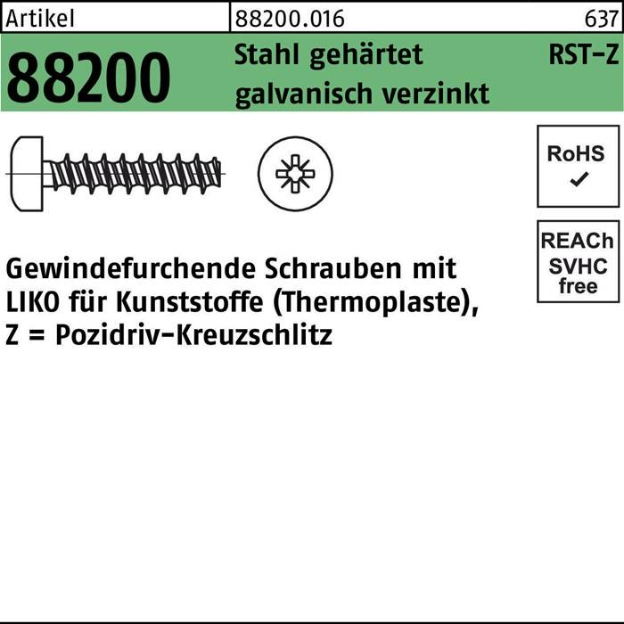 Gewindefurchendeschraube R 88200 Liko PZ 2,5x10-Z Stahl geh.galv.verz. 1000St.