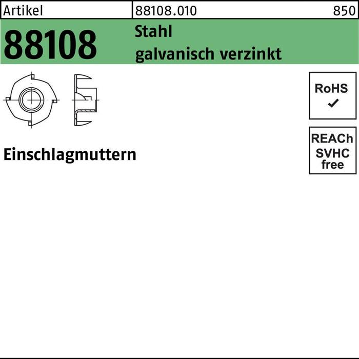 Einschlagmutter R 88108 M5x 8x 6,3 Stahl galv.verz. 200 Stück
