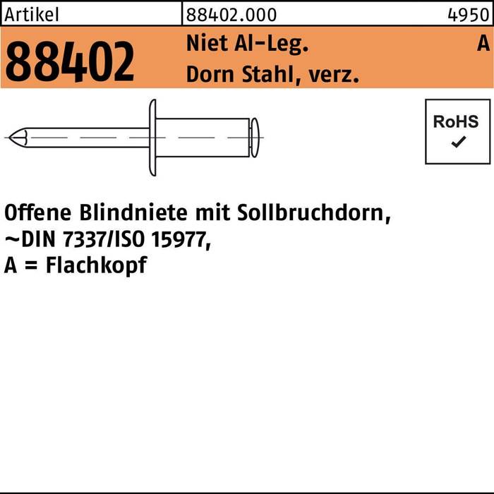 Blindniete R 88402 FLAKO 6x35 Niet Aluminium/Dorn Stahl verz. 100St.