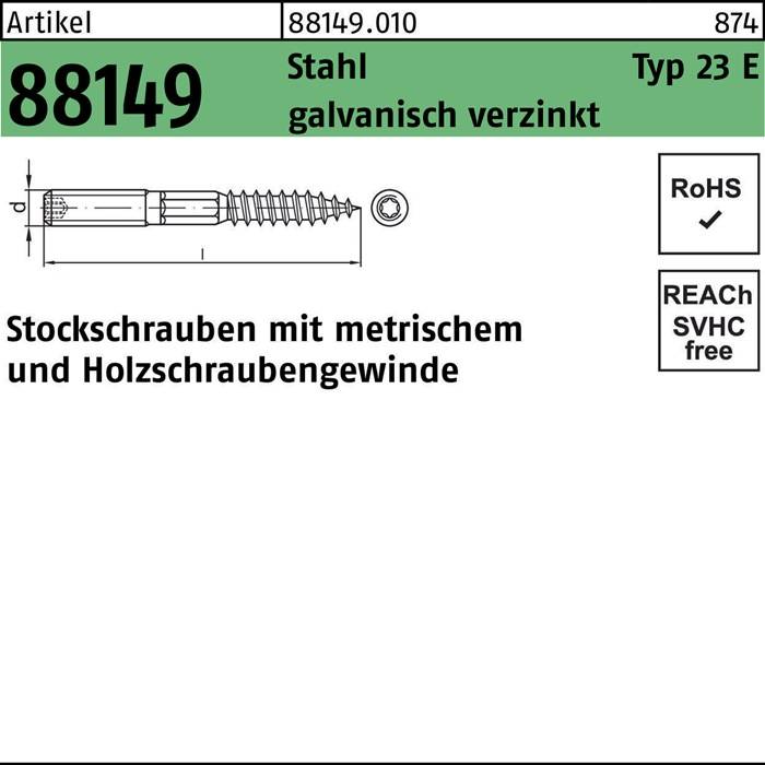 Stockschraube R 88149 Typ 23 E M8x 120 Stahl galv.verz. 100 Stück