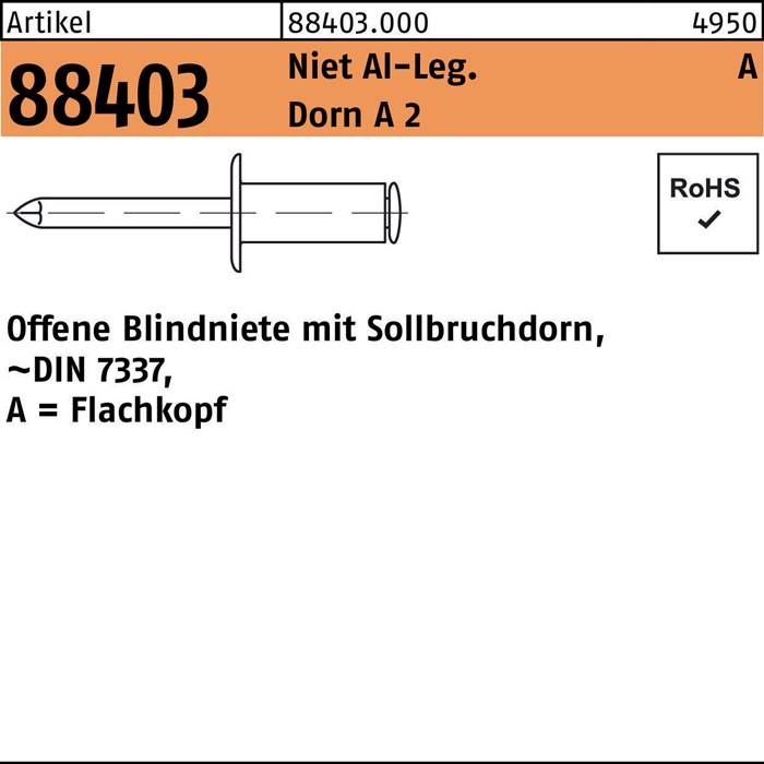 Blindniete R 88403 FLAKO 3x 10 Niet Aluminium/Dorn A 2 500 Stück