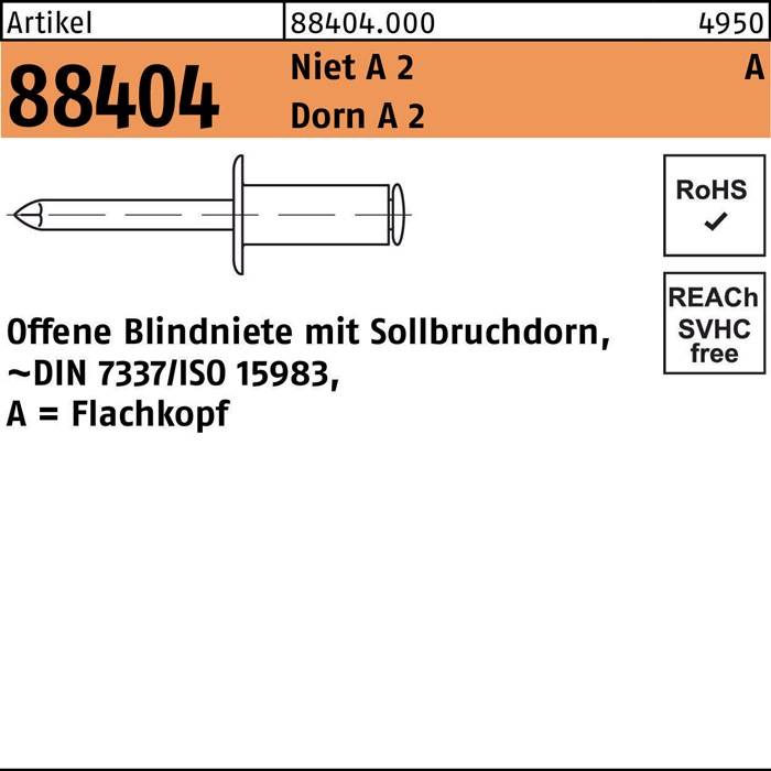 Blindniete R 88404 FLAKO 4,8x 10 Niet A 2/Dorn A 2 500 Stück