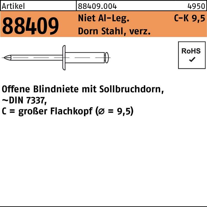 Blindniete R 88409 großer FLAKO 3,2x10 Niet Aluminium/Dorn Stahl verz. 500St.