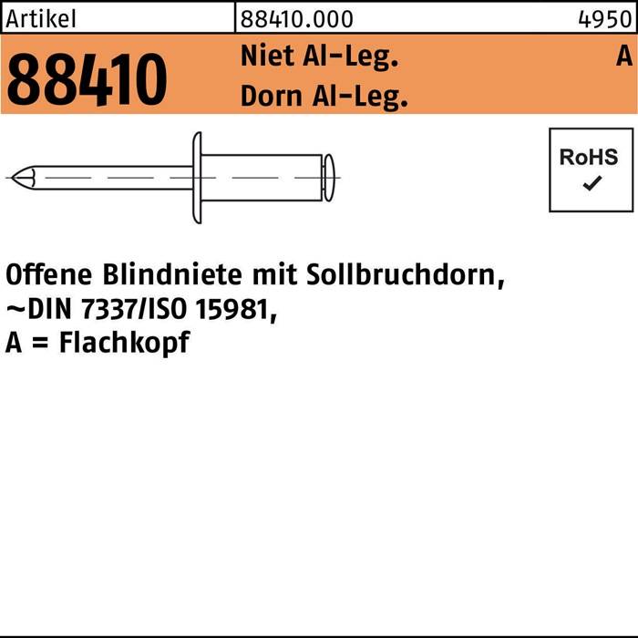 Blindniete R 88410 FLAKO 3,2x12,3 Niet Aluminium/Dorn Aluminium 500St.
