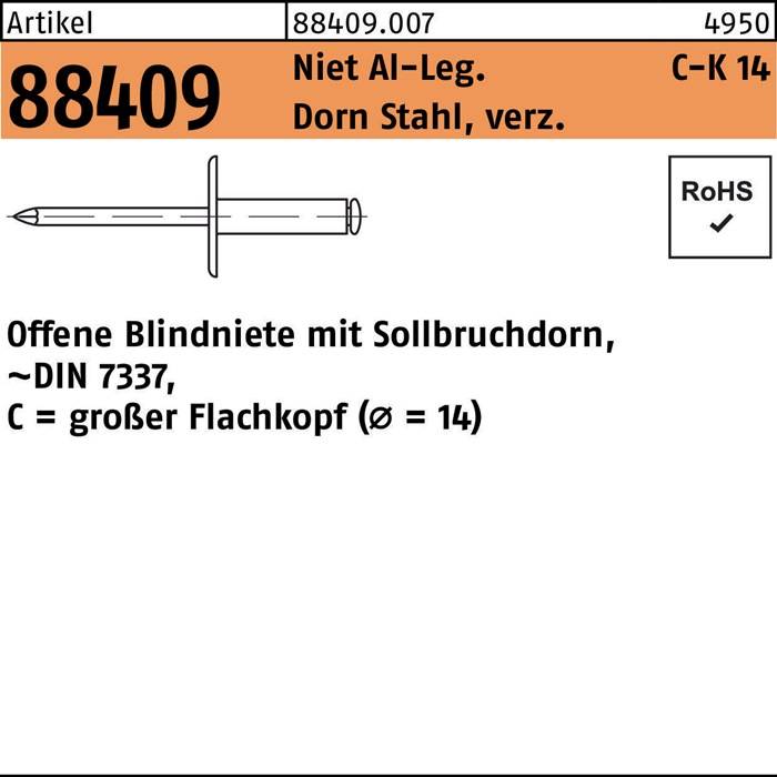 Blindniete R 88409 großer FLAKO 5x18 Niet Aluminium/Dorn Stahl verz. 250St.