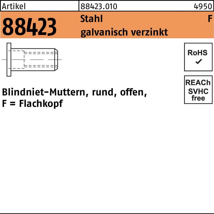 Blindnietmutter R 88423 FLAKO M4 /2,5 -4,5 Stahl galv.verz. 500St.