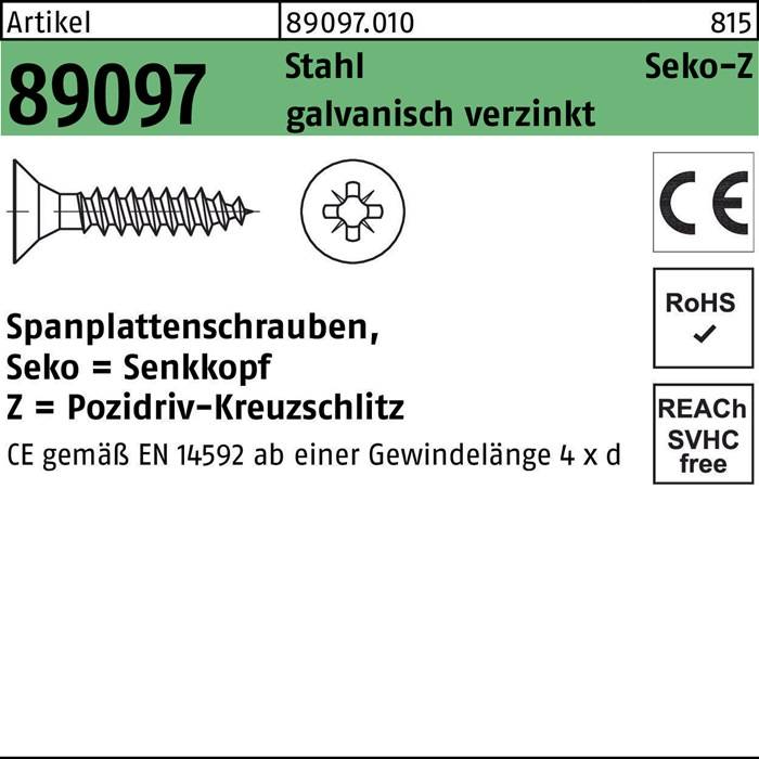 Spanplattenschraube R 89097 SEKO PZ VG 3x20-Z Stahl galv.verz. 1000St.