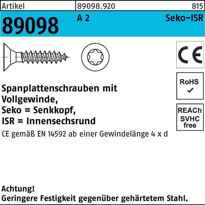 Spanplattenschraube R 89098 SEKO ISR VG 4x 40-T20 A 2 200 Stück