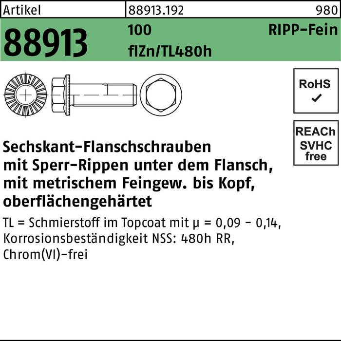 Sechskantflanschschraube R 88913 Sperr-Ripp VG M14x1,5x45 100 flZnnc480h-L 100St