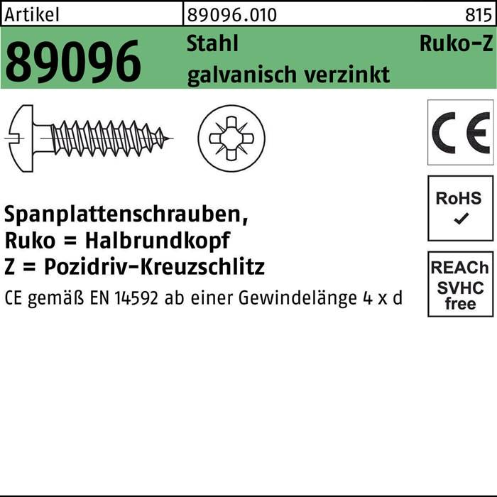 Spanplattenschraube R 89096 HAKO PZ 4x20-Z Stahl galv.verz. 1000St.