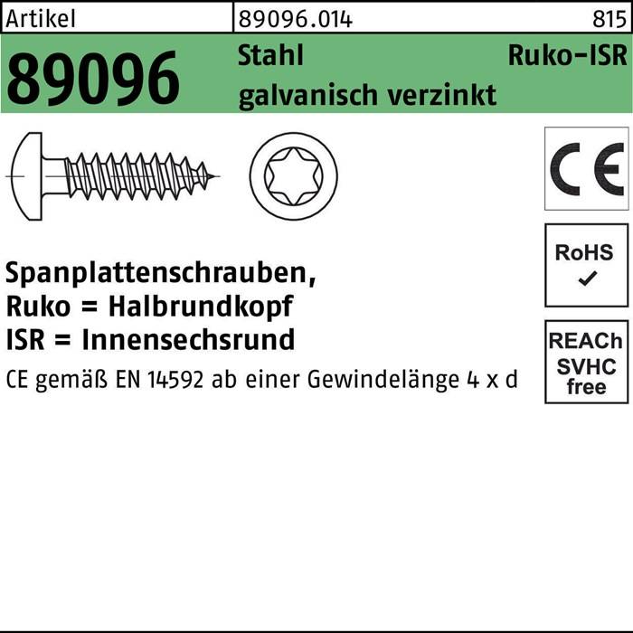 Spanplattenschrauben, Ruko-ISR, verzinkter Stahl, CE-zertifiziert, EN 14592 konform