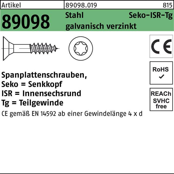 Spanplattenschrauben, Senkkopf, Teilgewinde, GEM gemäß EN14592 ab einer Gewindelänge 4 x d