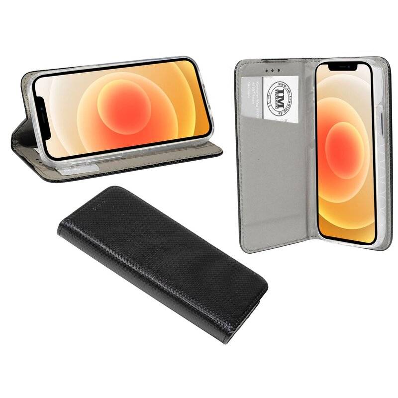 Buch Tasche "Smart" für iPhone 12 Handy Hülle Etui Brieftasche Schutzhülle mit Standfunktion, Kartenfach Schwarz