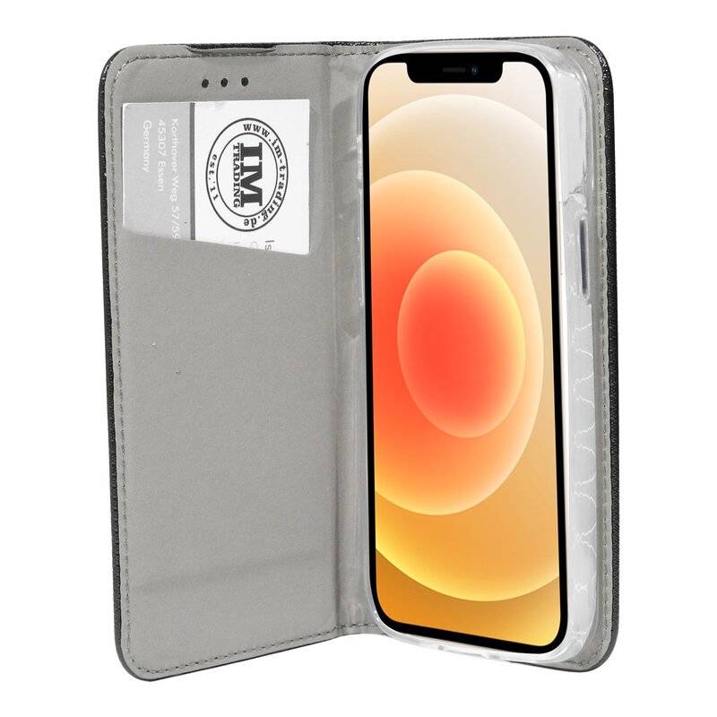 Buch Tasche "Smart" für iPhone 12 Handy Hülle Etui Brieftasche Schutzhülle mit Standfunktion, Kartenfach Schwarz