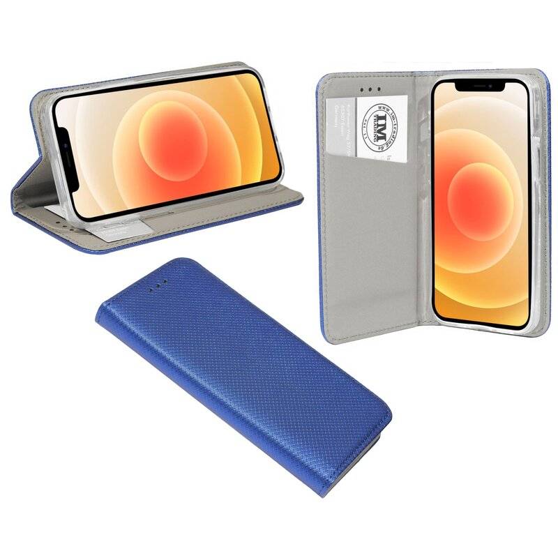 Buch Tasche "Smart" für iPhone 12 Handy Hülle Etui Brieftasche Schutzhülle mit Standfunktion, Kartenfach Blau