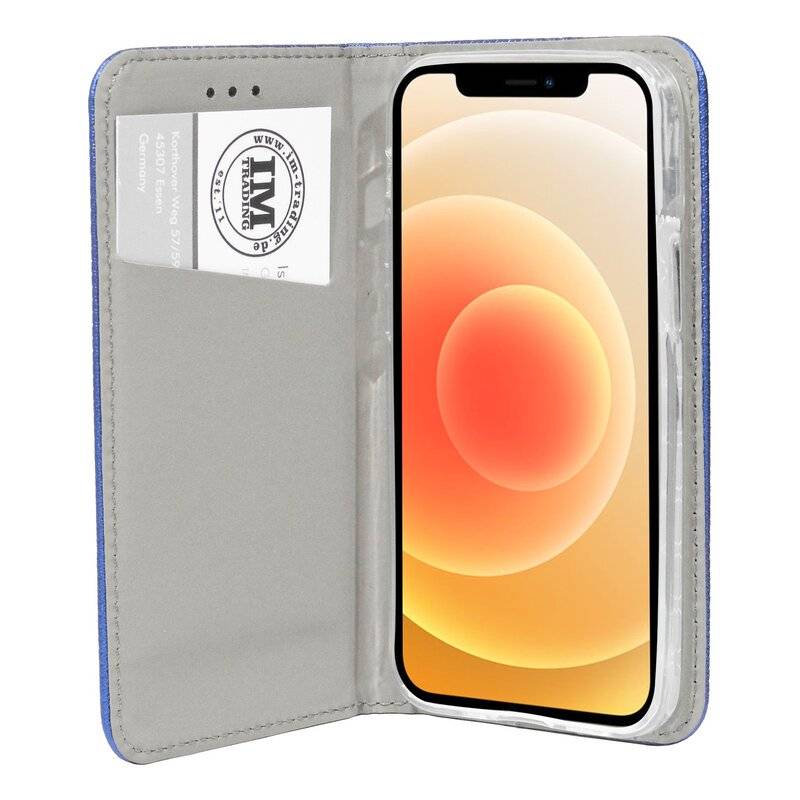 Buch Tasche "Smart" für iPhone 12 Handy Hülle Etui Brieftasche Schutzhülle mit Standfunktion, Kartenfach Blau