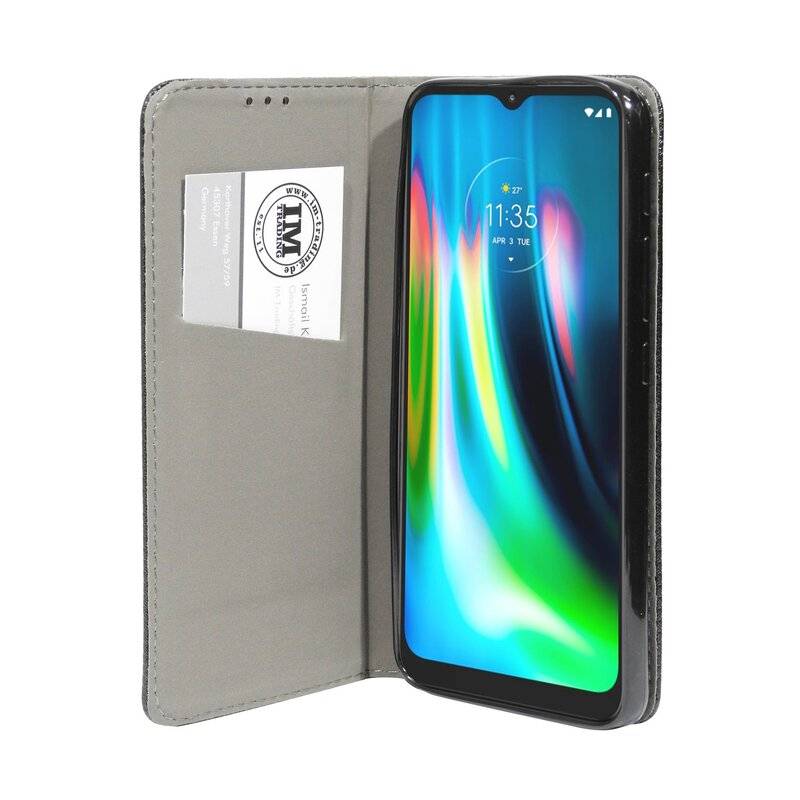 Buch-Tasche Hülle Smart Magnet für MOTOROLA MOTO E7 PLUS Leder Optik Wallet Book-Style Cover Schale Schwarz