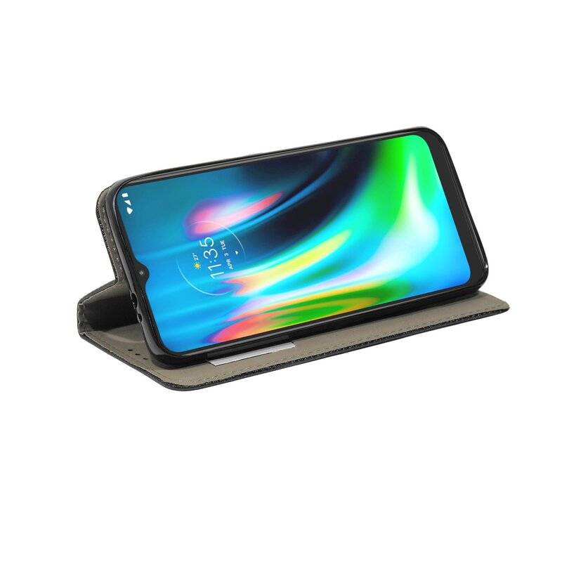 Buch-Tasche Hülle Smart Magnet für MOTOROLA MOTO E7 PLUS Leder Optik Wallet Book-Style Cover Schale Schwarz