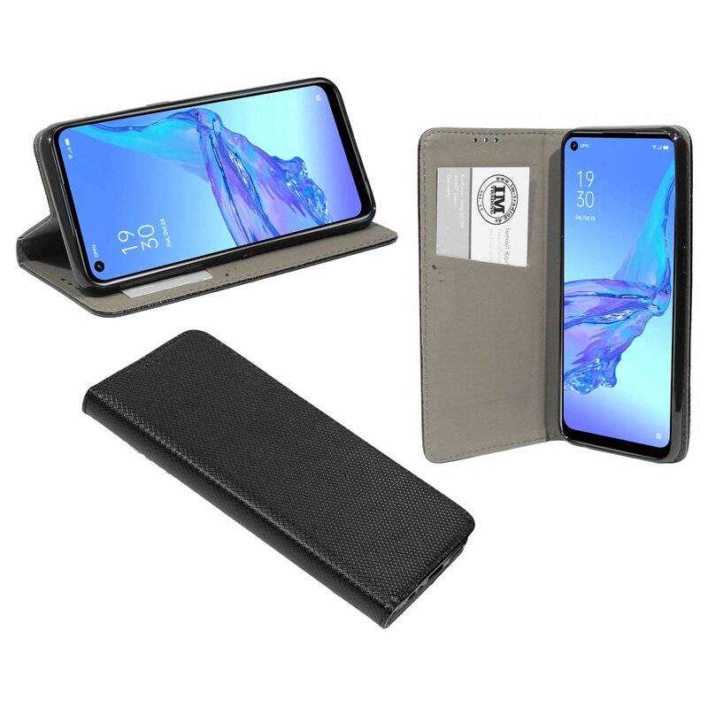 Buch Tasche "Smart" für OPPO A53 Handy Hülle Etui Brieftasche Schutzhülle mit Standfunktion, Kartenfach Schwarz