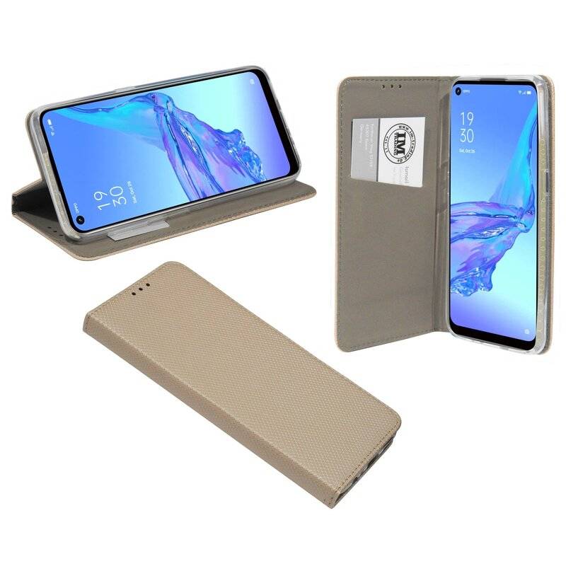 Buch Tasche "Smart" für OPPO A53 Handy Hülle Etui Brieftasche Schutzhülle mit Standfunktion, Kartenfach Gold