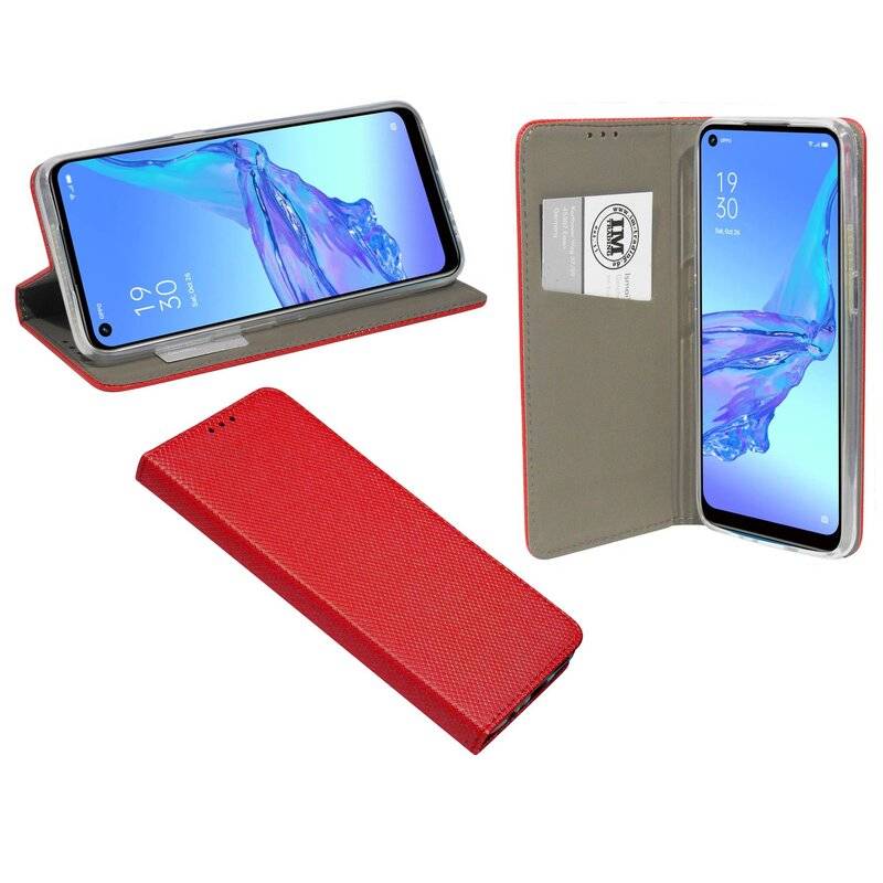 Buch Tasche "Smart" für OPPO A53 Handy Hülle Etui Brieftasche Schutzhülle mit Standfunktion, Kartenfach Rot