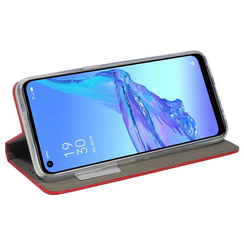 Buch Tasche "Smart" für OPPO A53 Handy Hülle Etui Brieftasche Schutzhülle mit Standfunktion, Kartenfach Rot