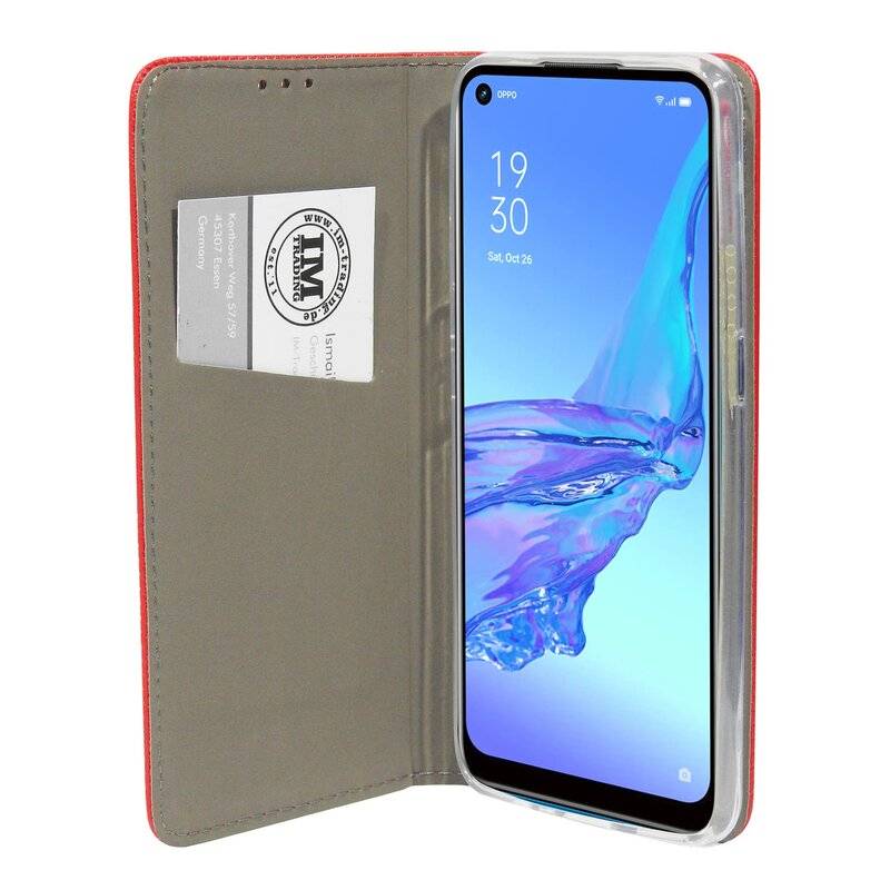 Buch Tasche "Smart" für OPPO A53 Handy Hülle Etui Brieftasche Schutzhülle mit Standfunktion, Kartenfach Rot