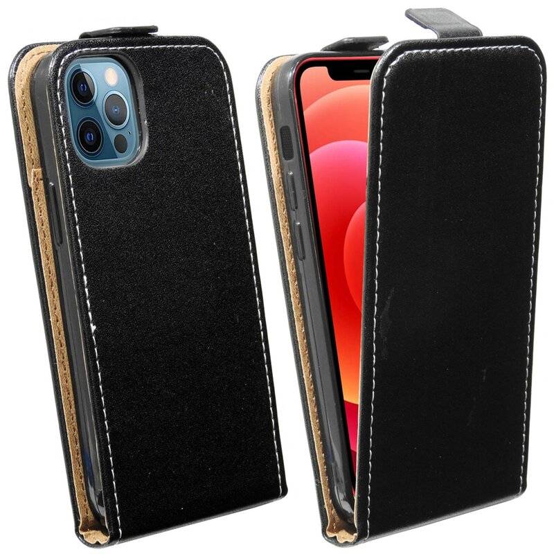 Flip Case für iPhone 12 Pro Max Handy Tasche vertikal aufklappbar Schutzhülle Klapp Hülle Schwarz