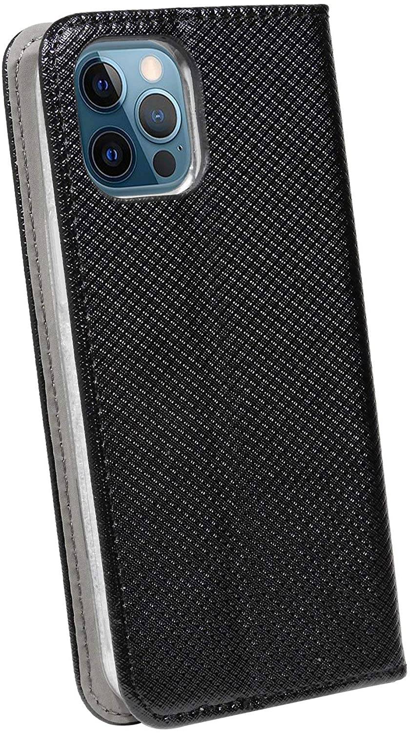 Buch Tasche "Smart" für iPhone 12 Pro Max Handy Hülle Brieftasche Schutzhülle mit Standfunktion, Kartenfach Schwarz