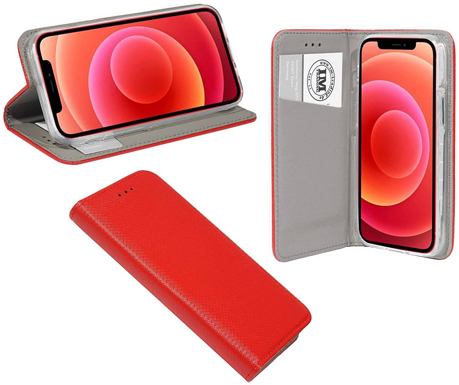 Buch Tasche "Smart" für iPhone 12 Pro Max Handy Hülle Etui Brieftasche Schutzhülle mit Standfunktion, Kartenfach Rot