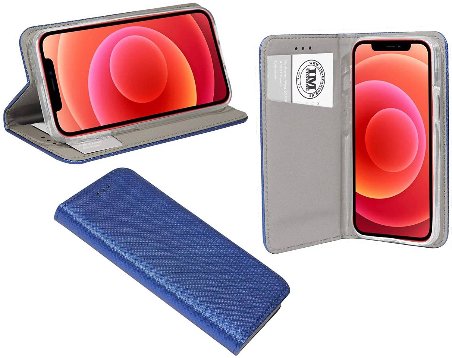 Buch Tasche "Smart" für iPhone 12 Pro Handy Hülle Etui Brieftasche Schutzhülle mit Standfunktion, Kartenfach Blau