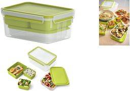 emsa XL Lunchbox CLIP & GO, 2,3 Liter, transparent / grün rechteckig, mit 3 Einsätzen und extra Behälter, 100% dicht