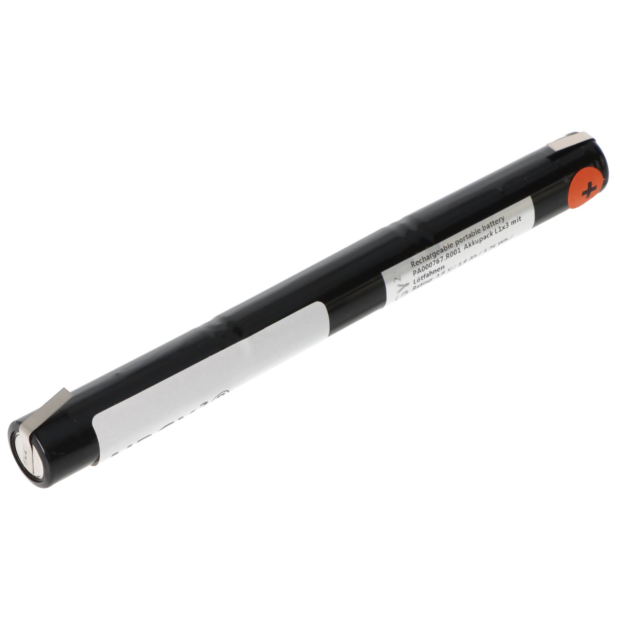 Notleuchtenakku NiMH 3,6V 1600mAh L1x3 mit Lötfahnen in U-Form, Mignon AA, auch für Taschenlampen und Werzeuge