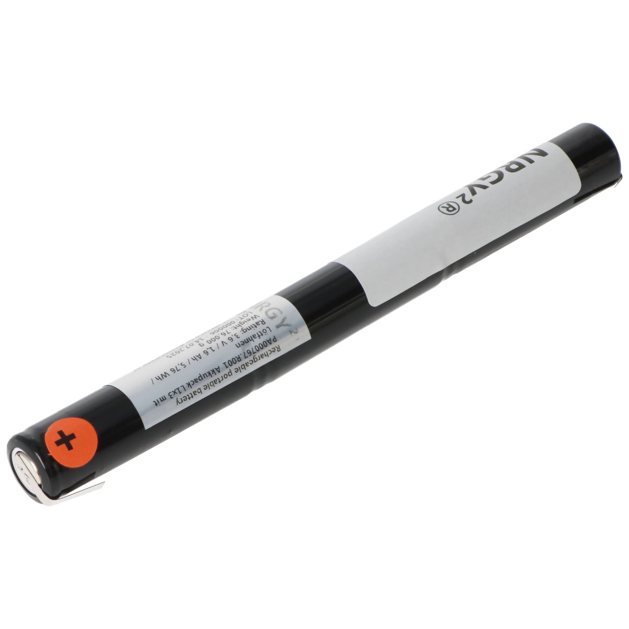 Notleuchtenakku NiMH 3,6V 1600mAh L1x3 mit Lötfahnen in U-Form, Mignon AA, auch für Taschenlampen und Werzeuge