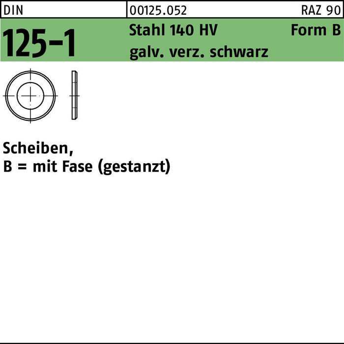 00125.052 Stahl 140 HV, RAZ 8' beschriftetes Bild mit einer kreisförmigen Scheibe mit der Beschriftung '125-1'. Beschreibung enthält 'galv. verz. schwarz'.