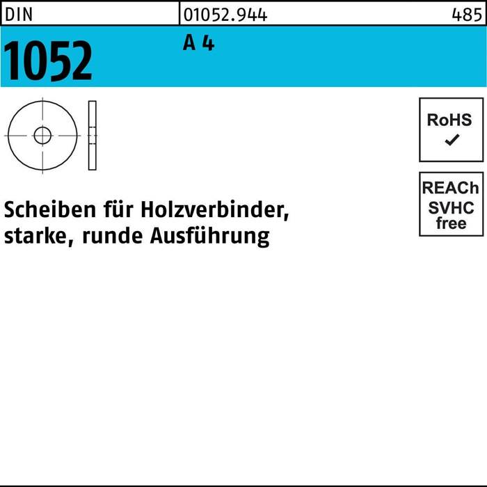 Unterlegscheibe DIN 1052 rund 18x 68x 6 A 4 25 Stück
