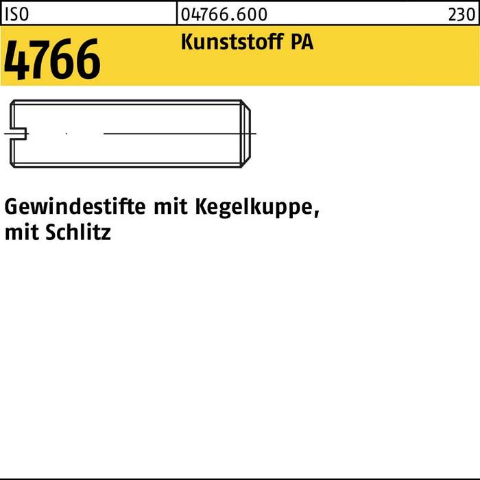 ISO 4766, Schraube mit Kunststoff-PA und Kegelhut, geschlitzt