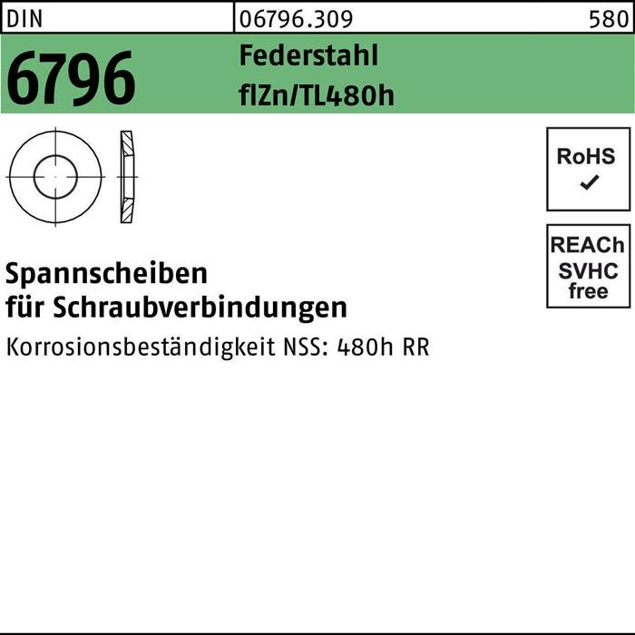 67096 Federstahl flZn/TL48h' Spannscheiben für Schraubverbindungen, Korrosionsbeständigkeit NSS: 480h RR. RoHS und REACH konform.