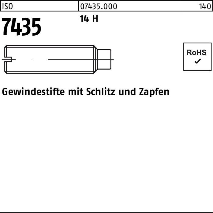 Gewindestifte mit Schlitz und Zapfen, ISO 7435, RoHS-konform.
