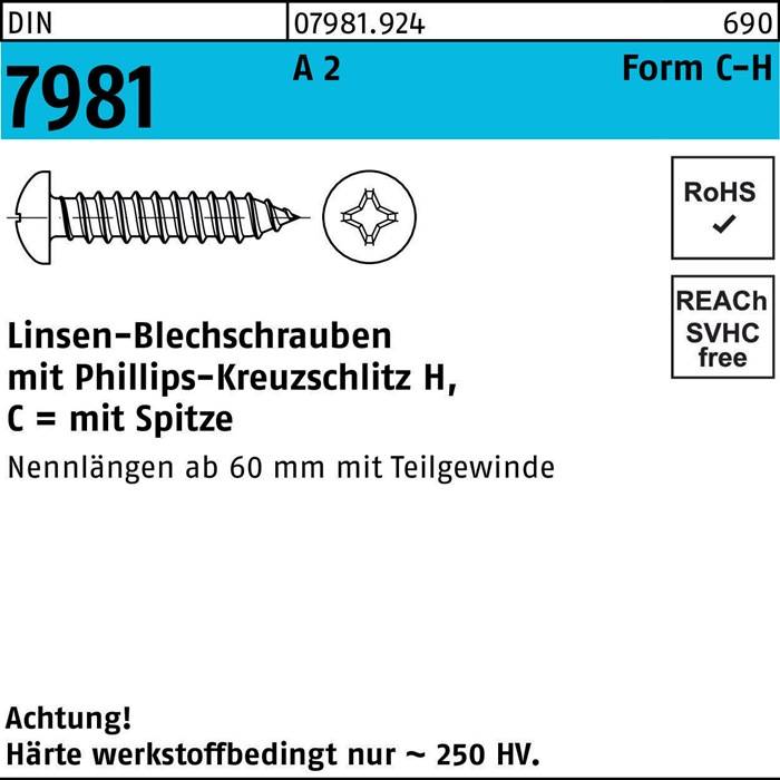 Blechschraube DIN 7981 LIKO PH C 4,8x100-H A 2 100 Stück