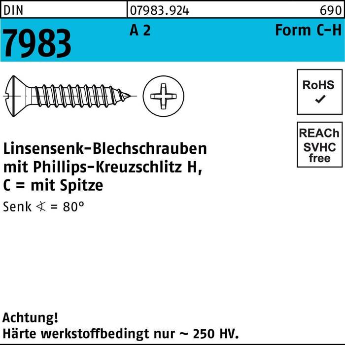 Linsensenkblechschraube DIN 7983 PH C 4,8x 32-H A 2 250 Stück