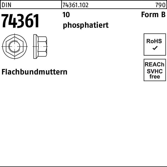 Flachbundmutter DIN 74361 M14x 1,5 SW19 10 phosphatiert 100 Stück