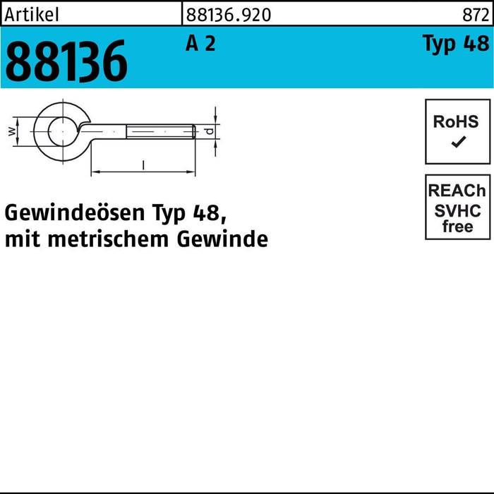 Gewindeöse R 88136 Typ 48 M10x 40 D 14 A 2 50 Stück
