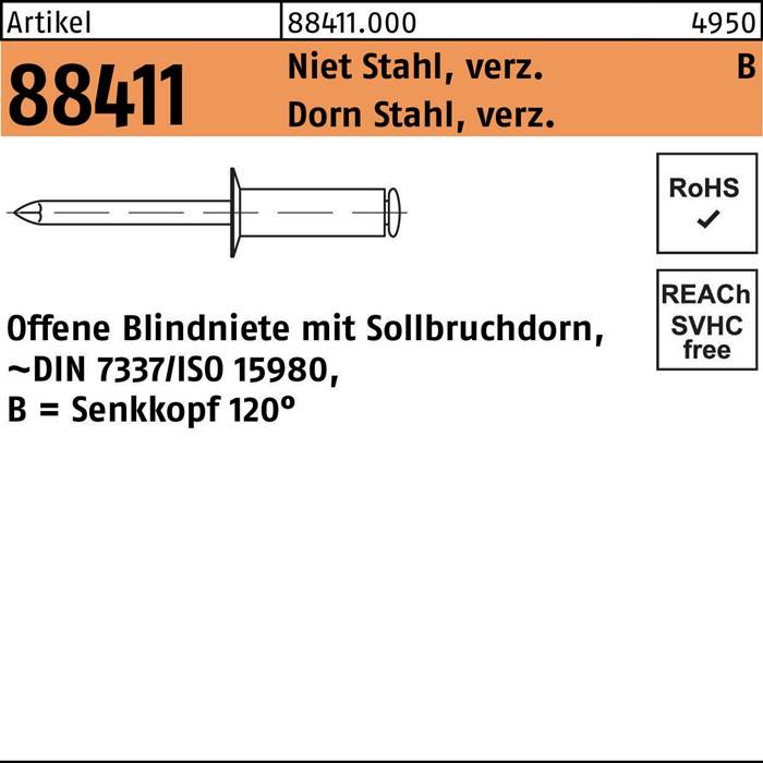 Blindniete R 88411 SEKO 5x 8 Niet Stahl verz./Dorn Stahl verz. 500St.