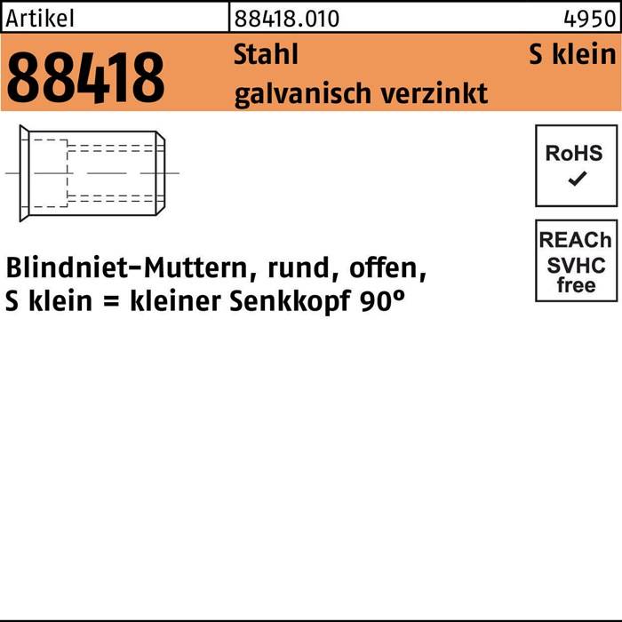 Blindnietmutter R 88418 SEKO M5 /0,25-3,0 Stahl galv.verz. 500St.