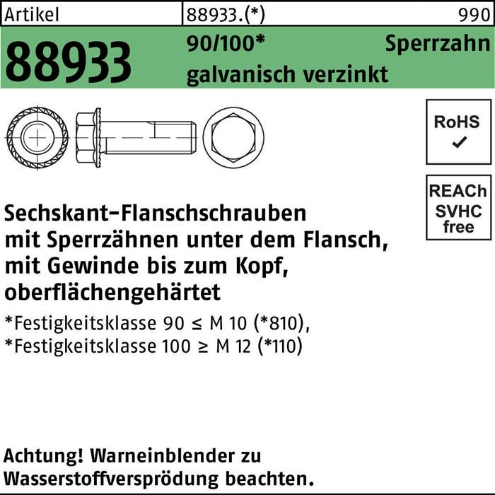 Sechskantflanschschraube R 88933 Sperrz. VG M16x35 100 galv.verz. 50St.