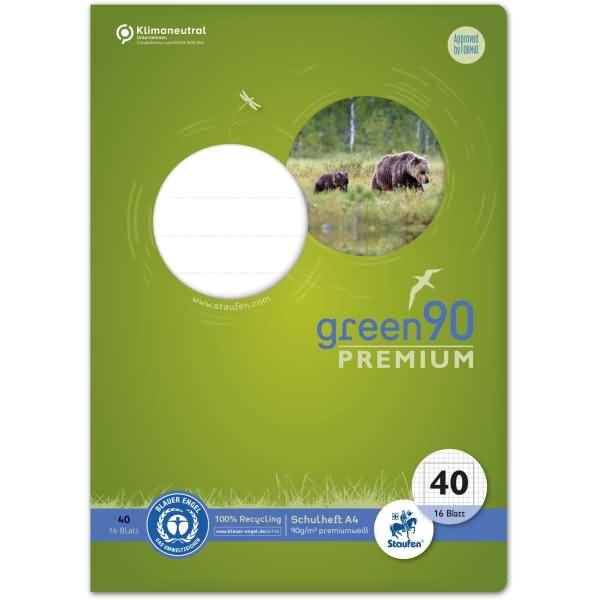 Schulheft Green A4 kariert 5mm Lineatur 40 16 Blatt