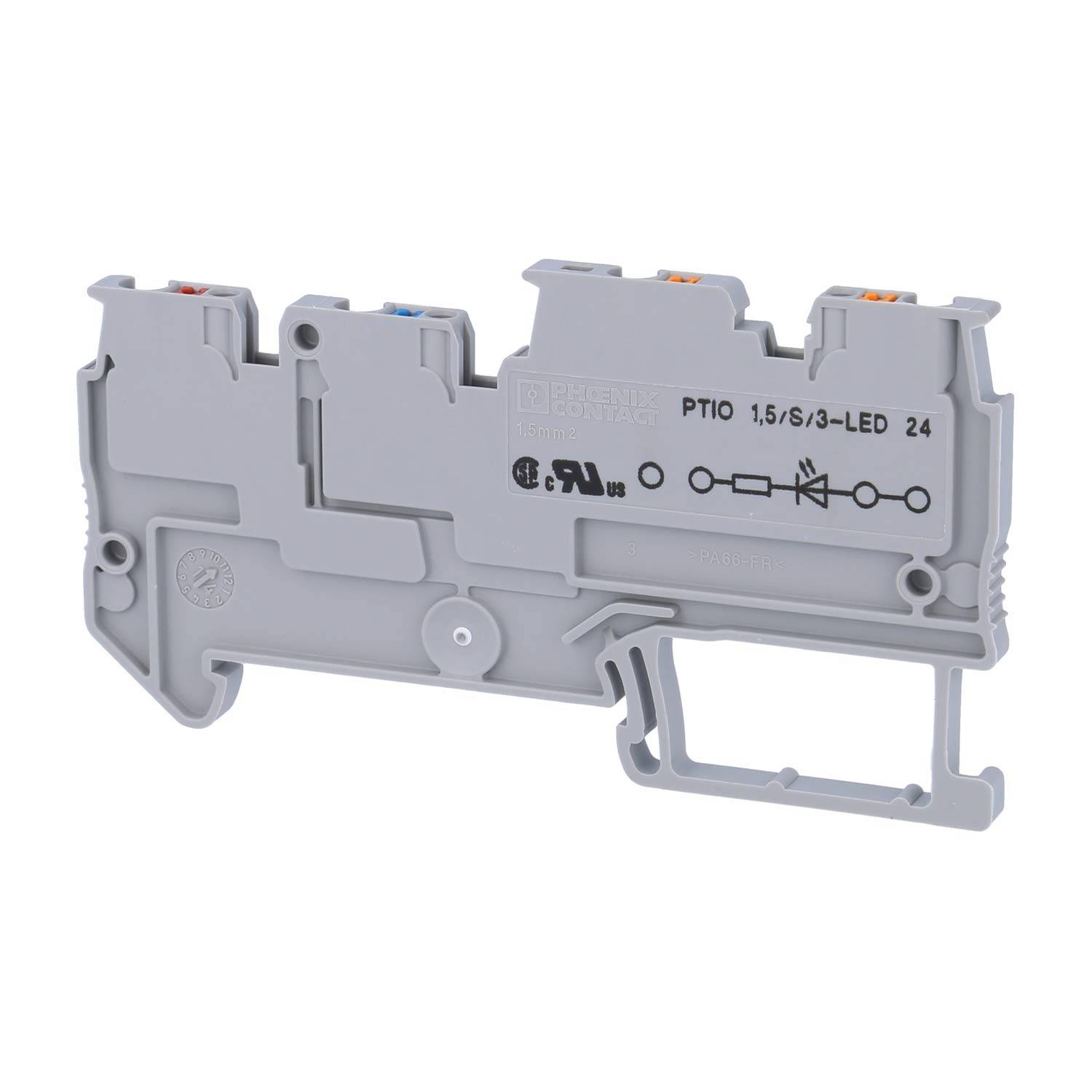 Phoenix Contact Initiatoren-/Aktorenklemme PTIO 1,5/S/3-LED24 GN mit grüner LED für 15-30V DC, Push-In-Anschluss