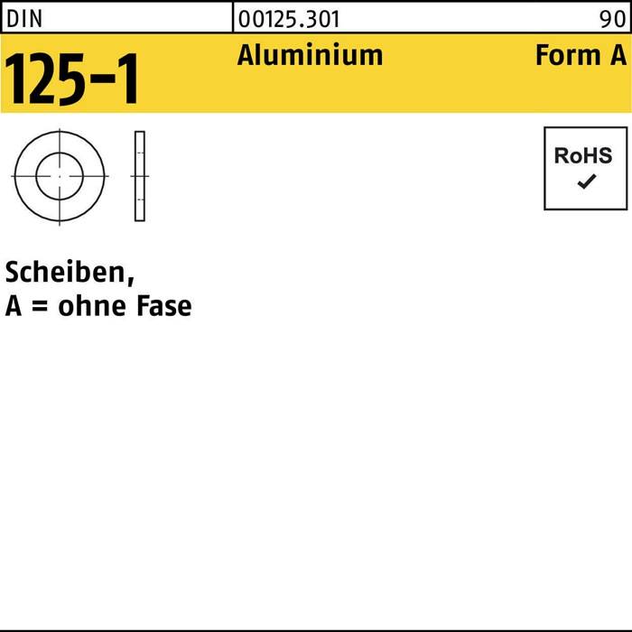 Scheibe, DIN 125-1, Aluminium, Form A, ohne Fase, RoHS-konform.