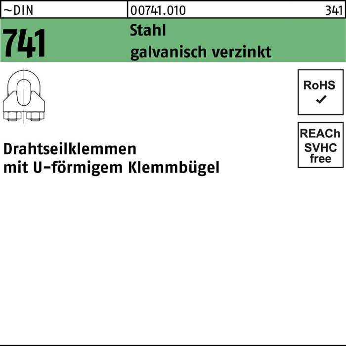741 Stahl galvanisch verzinkt DRAHTSEILKLEMMEN mit U-förmigem Klemmbügel' ????RoHS ♻️REACH